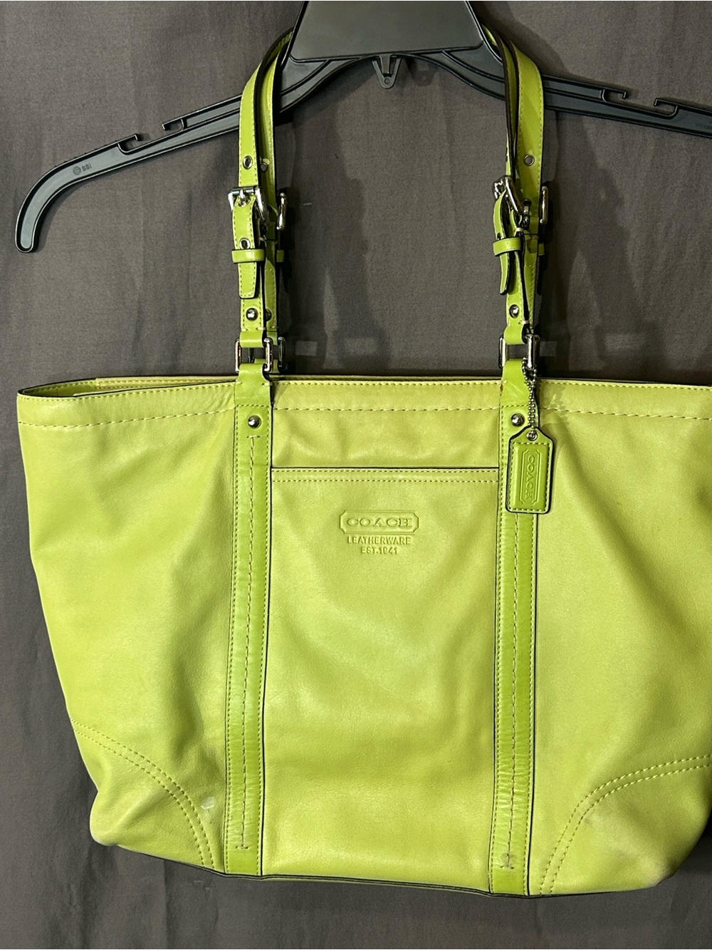 Coach F13100 Lime Green Leather Tote Bag